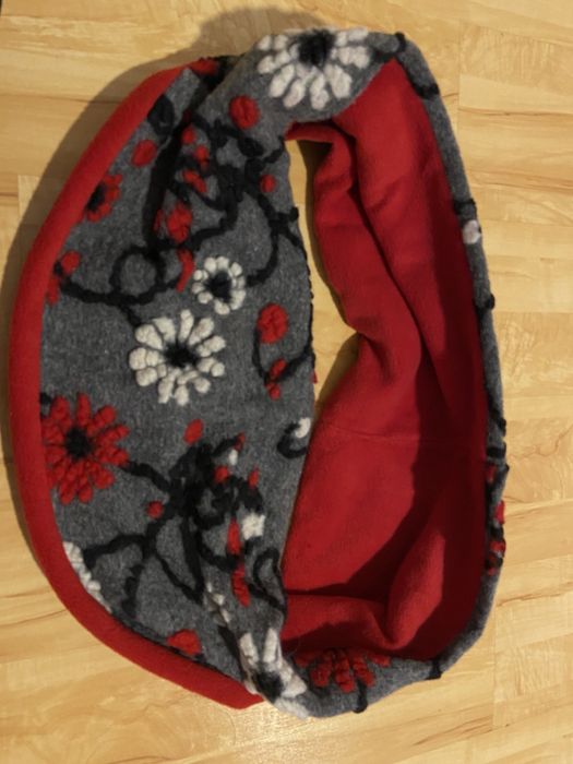 Ciepły komin szal czerwony szary aplikacje 3D ciepły zima Vintage dams