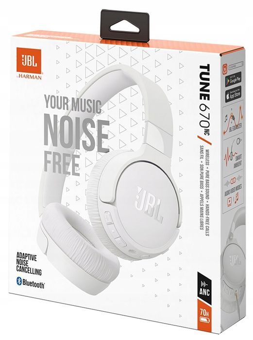 słuchawki bezprzewodowe nauszne jbl tune 670nc biała kolorystyka bt