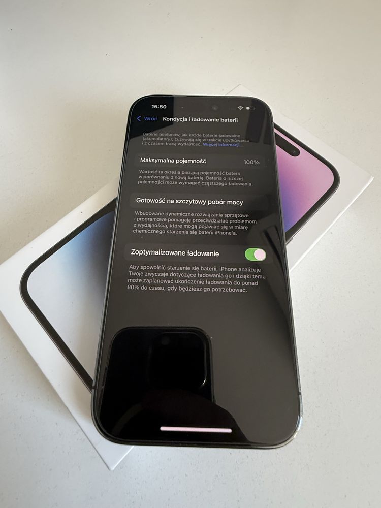 iPhone 14 Pro 256gb Deep Purple Idealny Bateria 100%