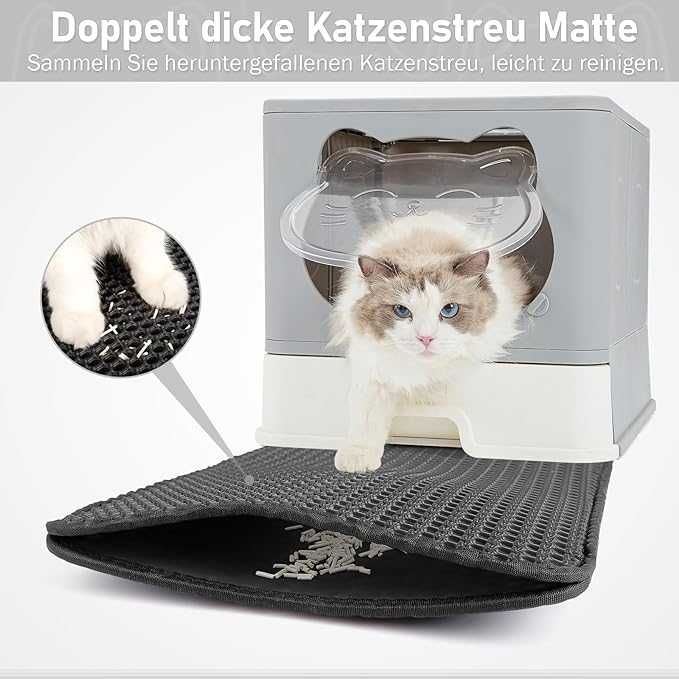 Kuweta dla kota z pokrywką z mata szara