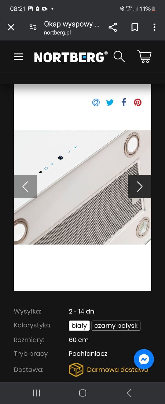 Pochłaniacz wyspowy Nortberg 60 cm