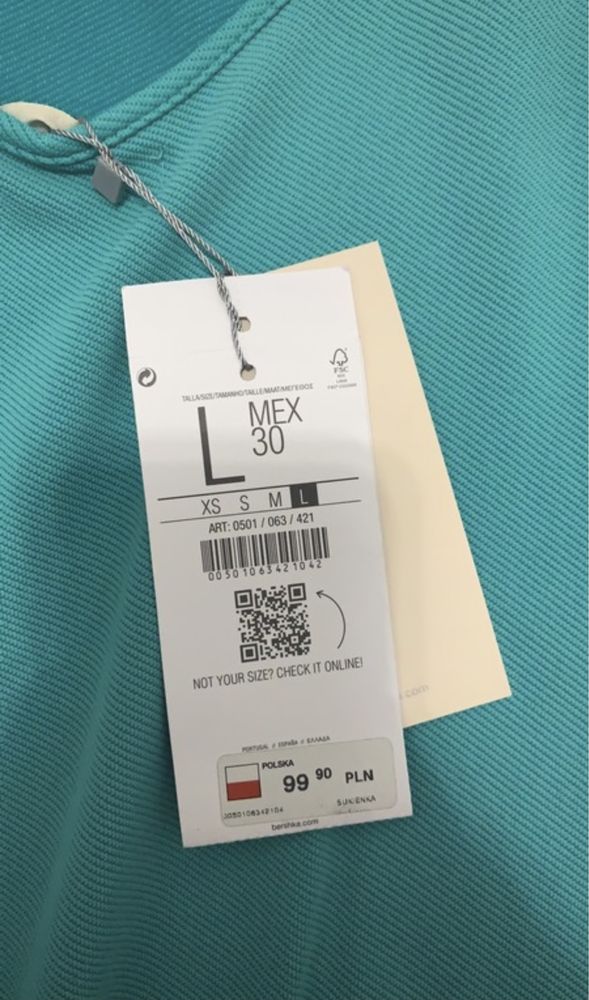 Turkusowa zielona sukienka wizytowa Bershka 38 NOWA (wesele, impreza)