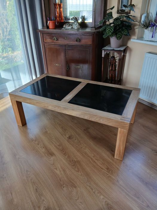 Dębowa ława salonowa Marmurowe blaty Lite drewno Ciężka Szwecja MIO