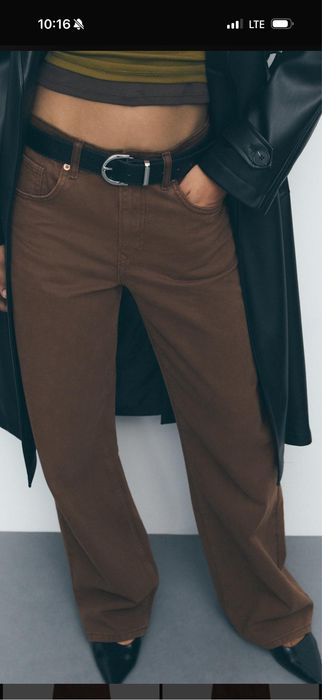 Шоколадні прямі джинси zara Stradivarius wide leg. Розмір 38.