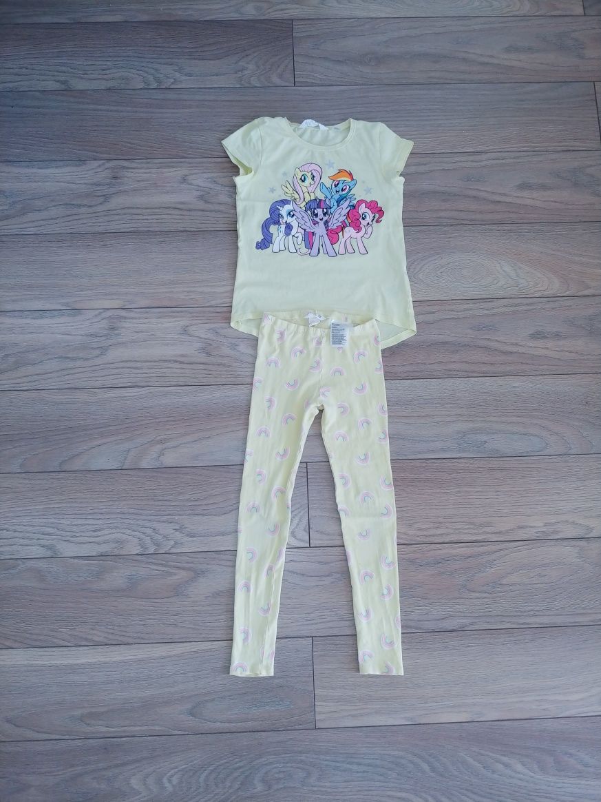 Zestaw bluzeczka legginsy 128 cm H&M tęcza my little pony żółta