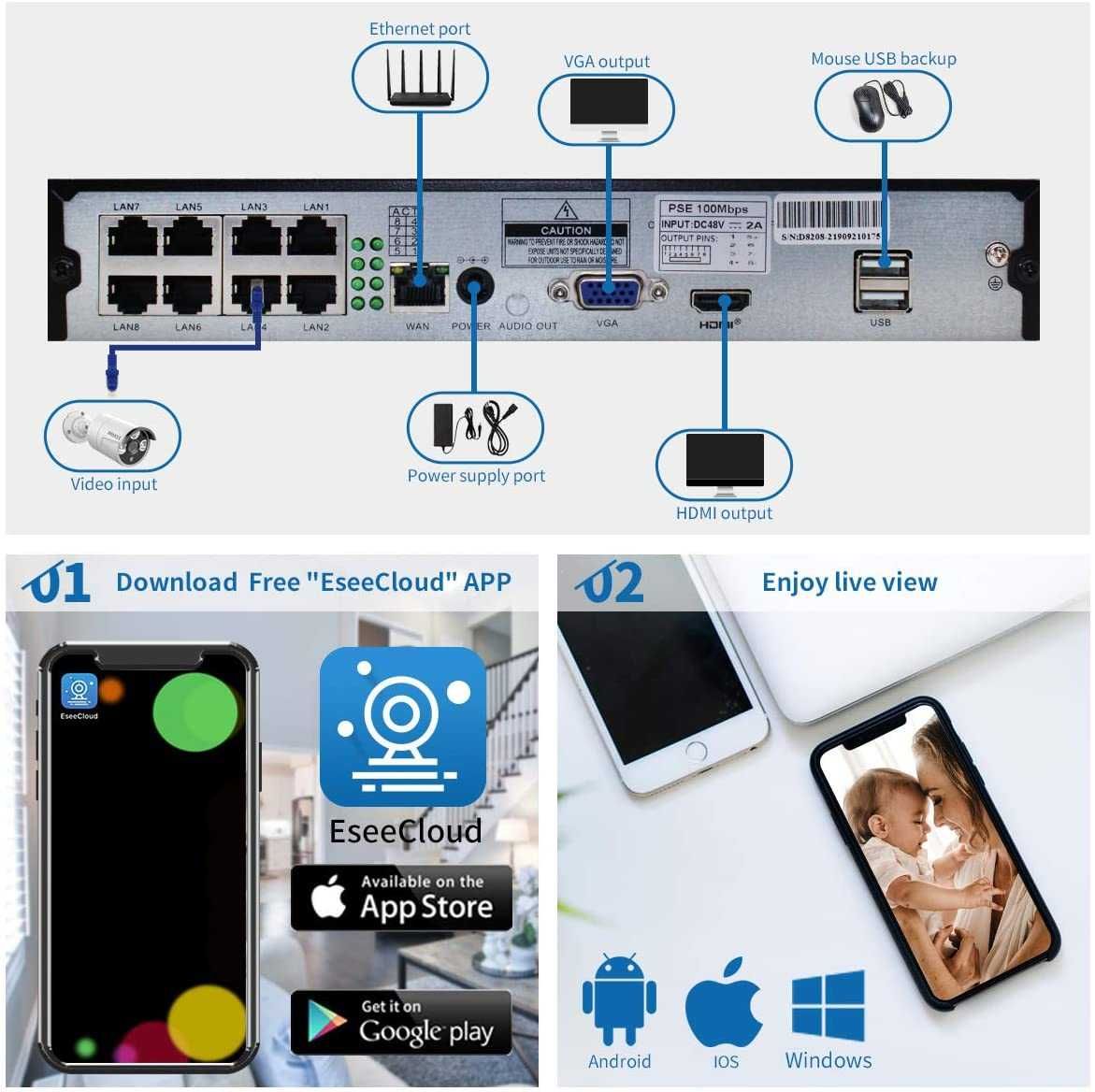 5.0MP Системи відеоспостереження POE OOSSXX 4 камери IP67 із аудіо