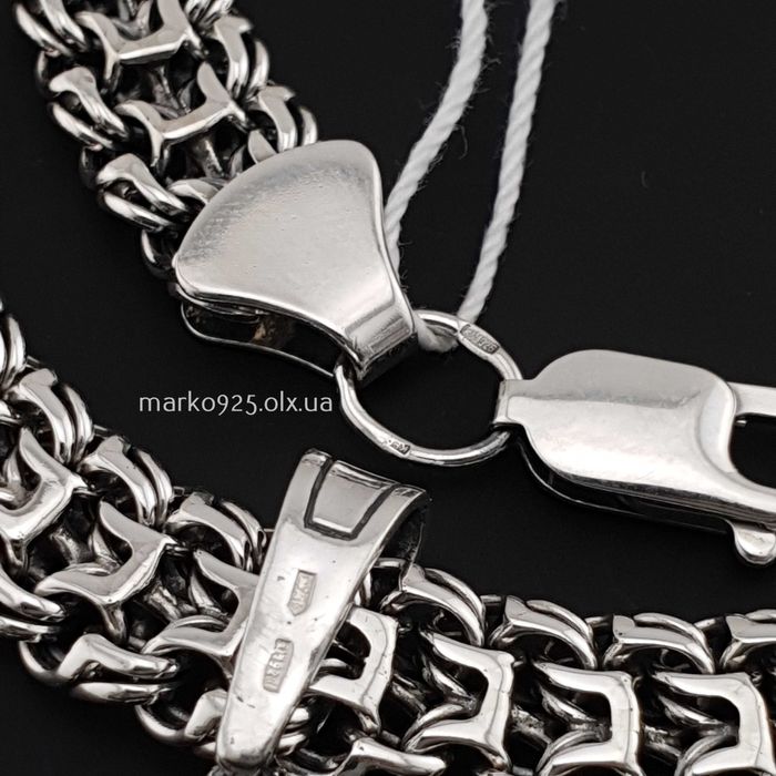 Чоловіча срібна цепочка з хрестиком ланцюжок масивний Фараон 925 проба