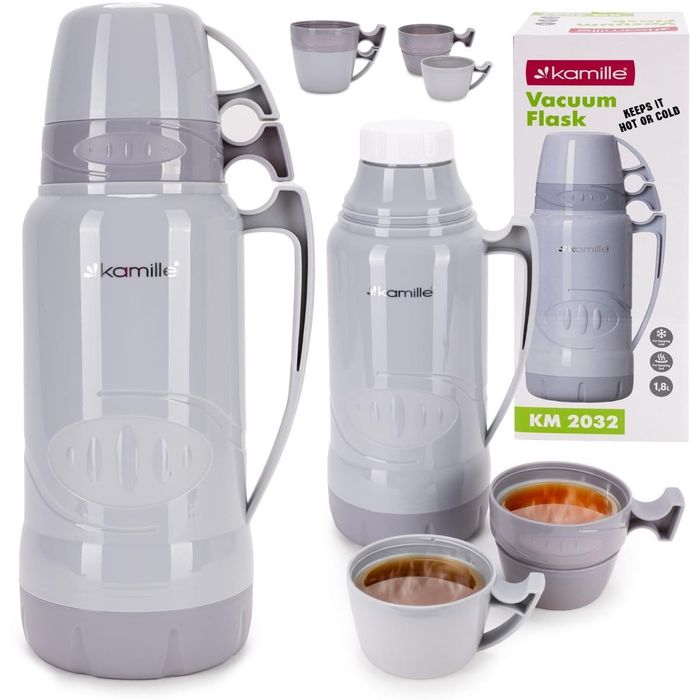 Термос Kamille Сеный 1800мл пластиковый со стеклянной колбой KM-2032