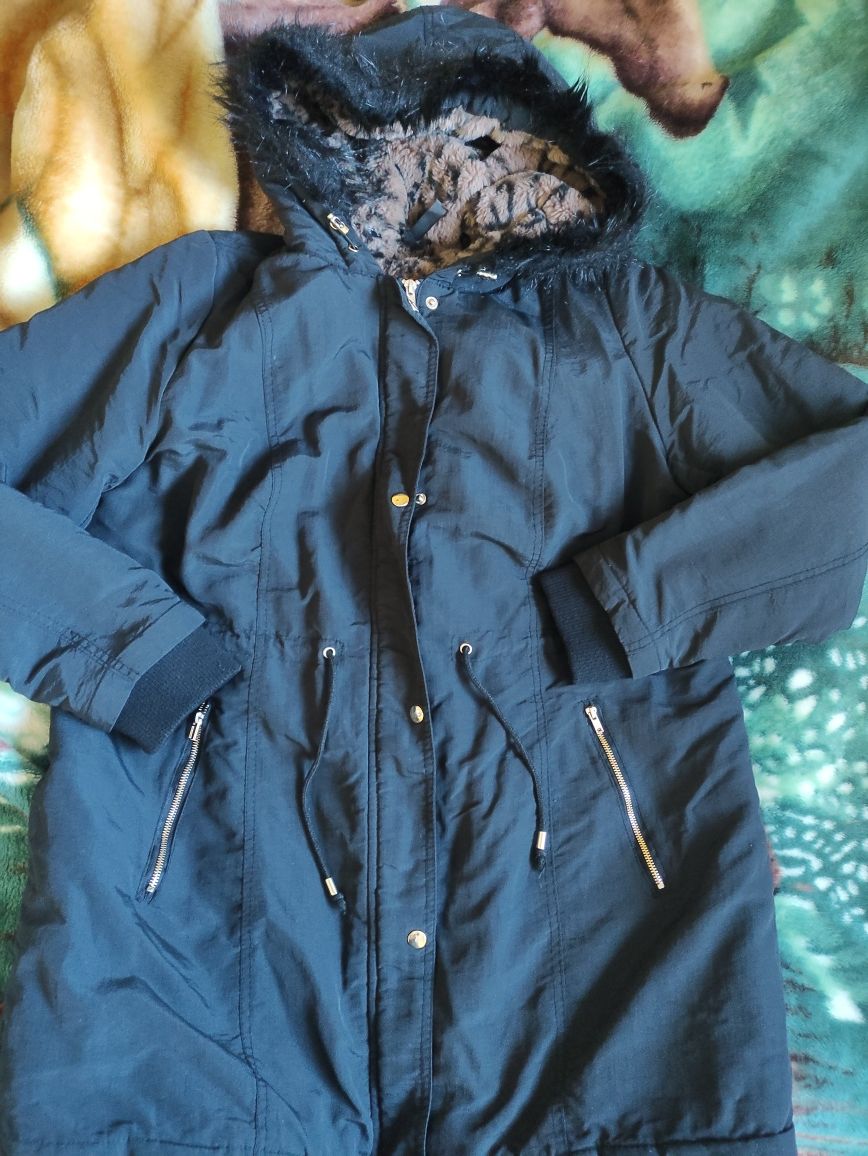 Granatowa ocieplana kurtka typu parka r.46/48