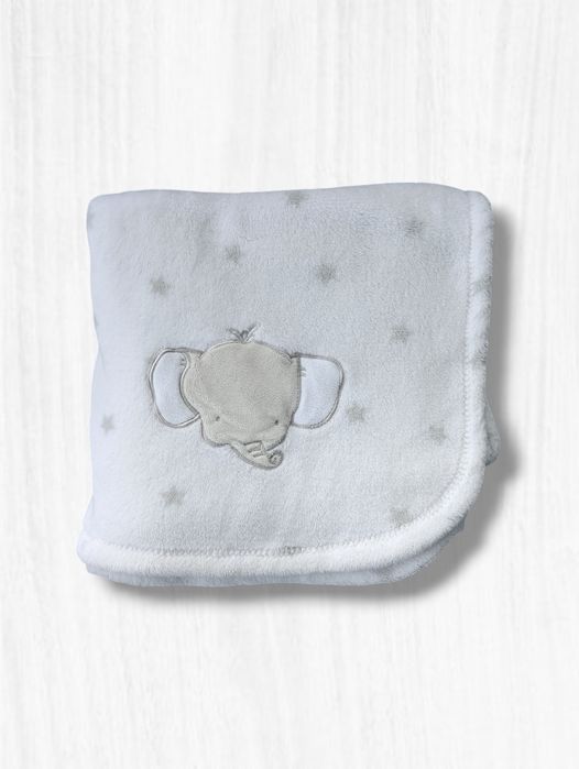 Manta infantil, branca com carinha de elefante