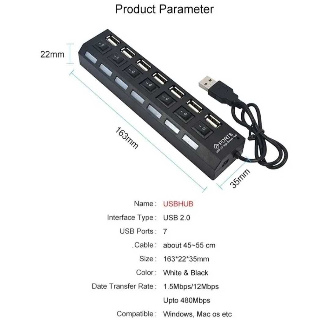 Hub USB com 7 entradas