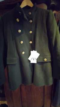 Nowy wspaniały oliwkowy zielony płaszcz marynarka Zara wełna roz. X XL