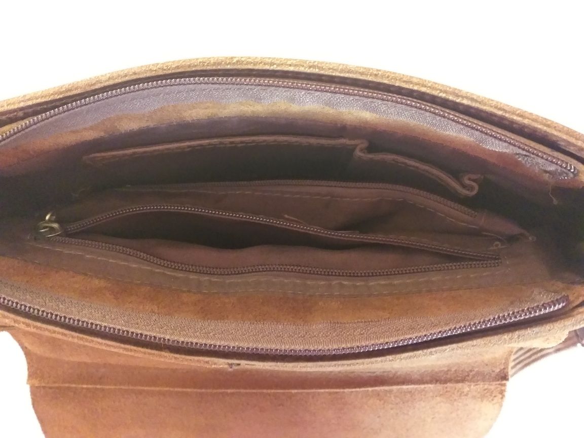 Мужская кожаная сумка, портфель, саквояж внахлёст со съемной ручкой
