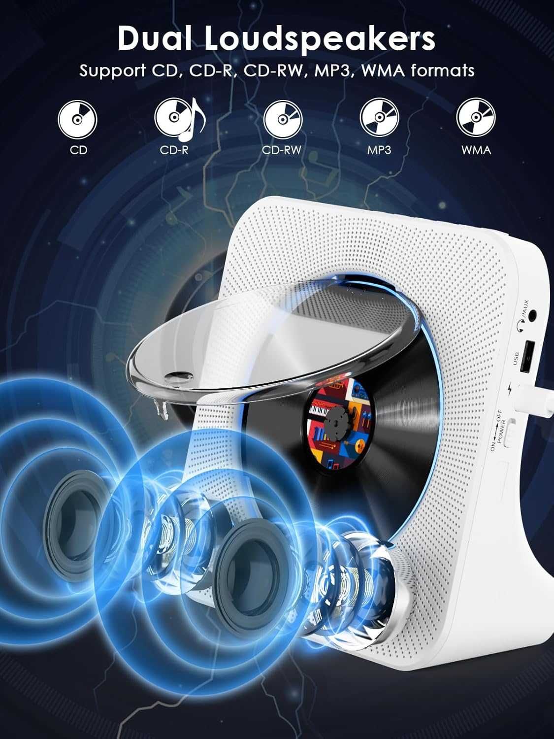 Gueray KC-806 Odtwarzacz płyt CD Bluetooth USB AUX USB-C HDMI + pilot
