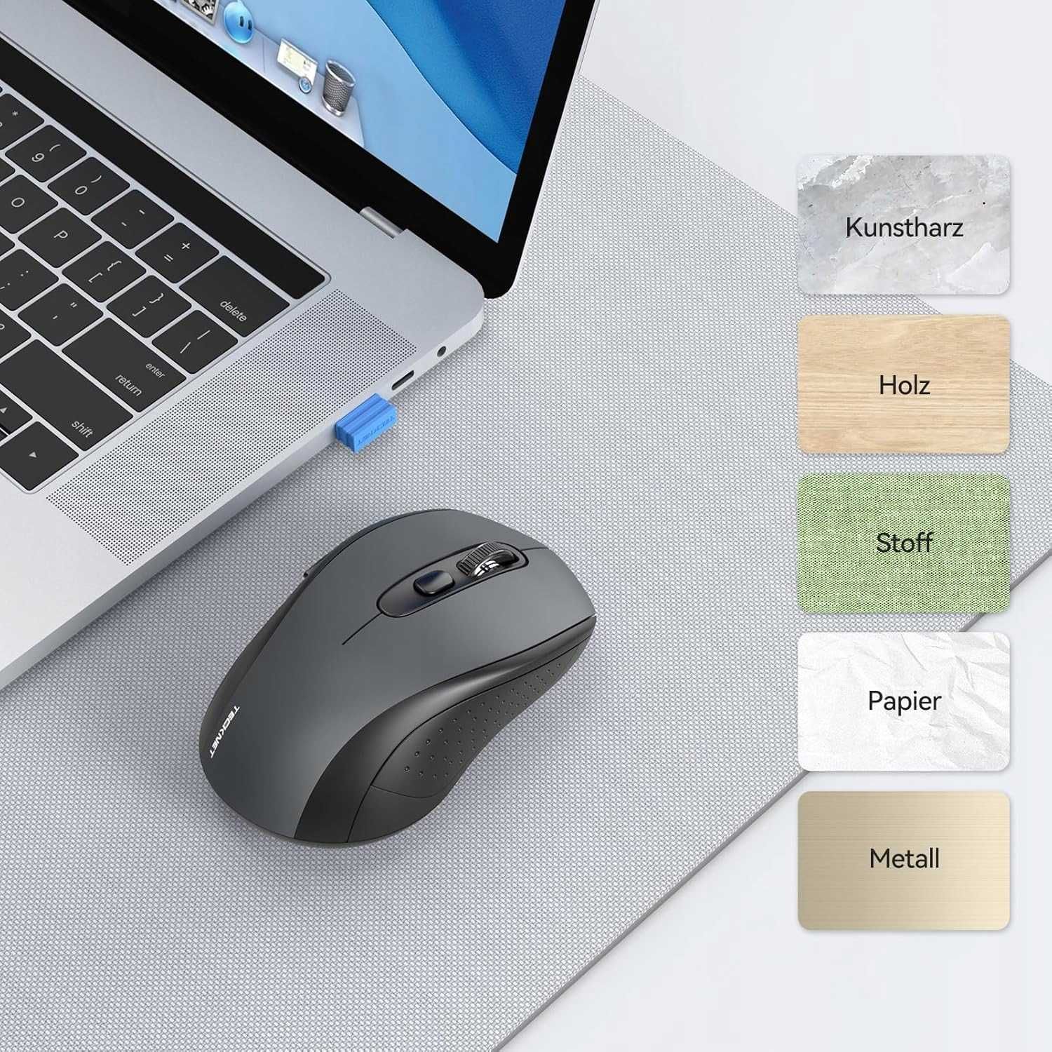 Mysz Bezprzewodowa Do Komputera 2.4Ghz/Bluetooth Szara