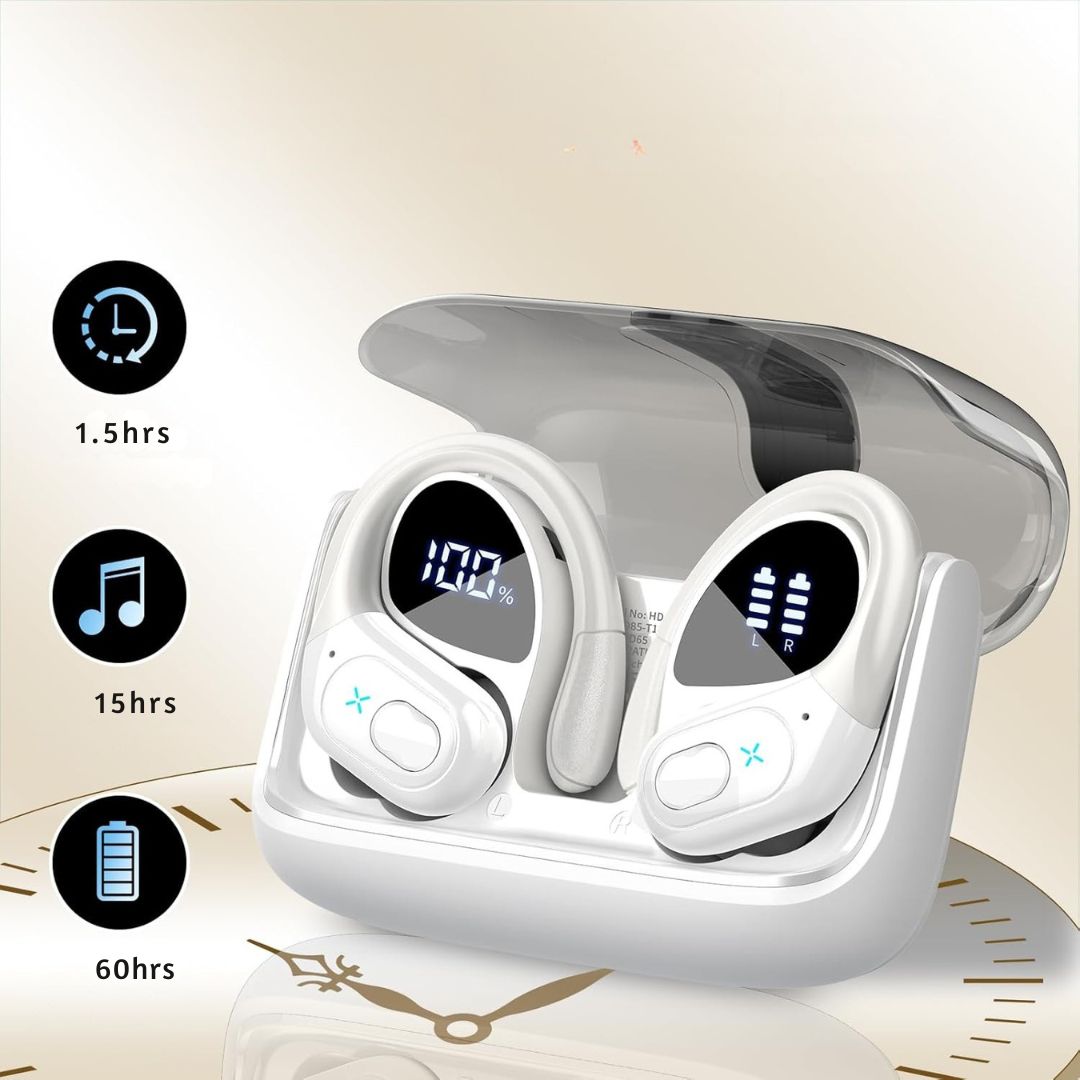 Wodoodporne Słuchawki Bezprzewodowe  Sport Bluetooth 5.4 75h białe