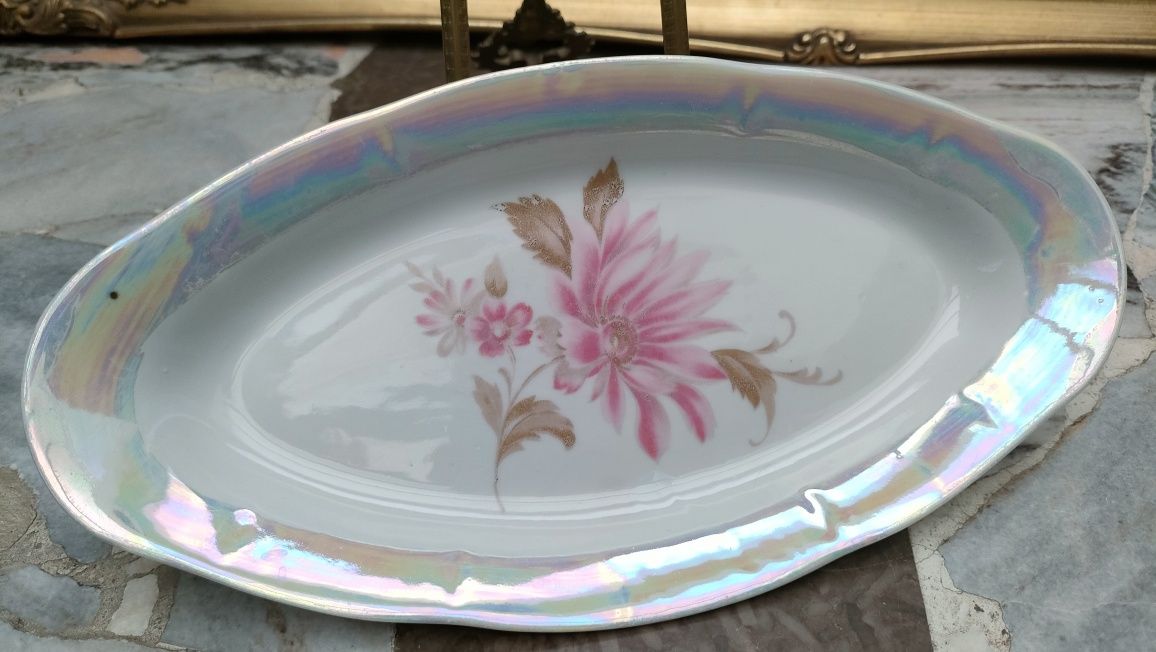 ŁOMONOSOW stara porcelanowa tacka kwiaty Rosja porcelana