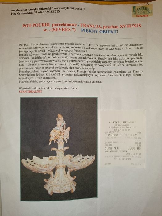 Antyczna Patera Figuralna Pot-Pourri, Francja, ok. 1800 r., Porcelana