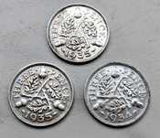 Anglia 3 Monety 3 Pensy 1934,35 r srebro