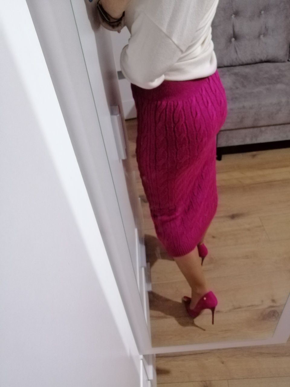 Spódnica warkocz wełna elastyczna midi s m L xl oversize uni