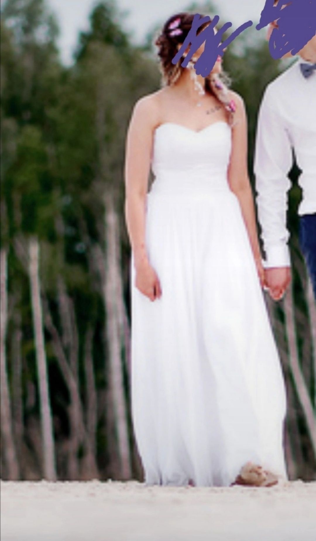 Klasyczna, biała, muślinowa suknia ślubna