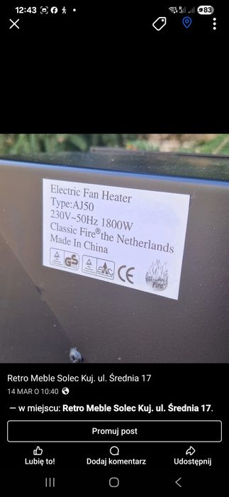 Kominek elektryczny z funkcją grzania