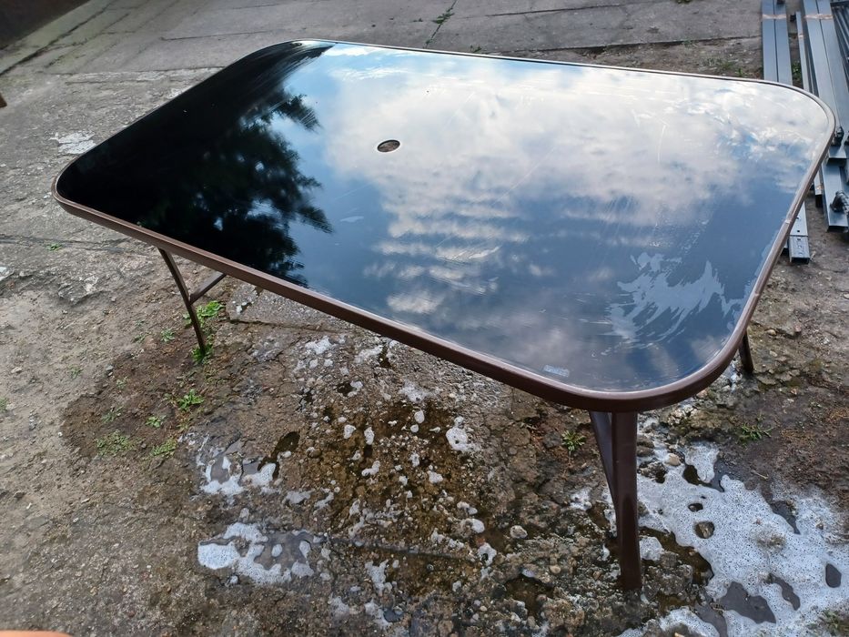 Meble ogrodowe, stół ogrodowy, Stół szklany, ogrodowy. 4 krzesła skład