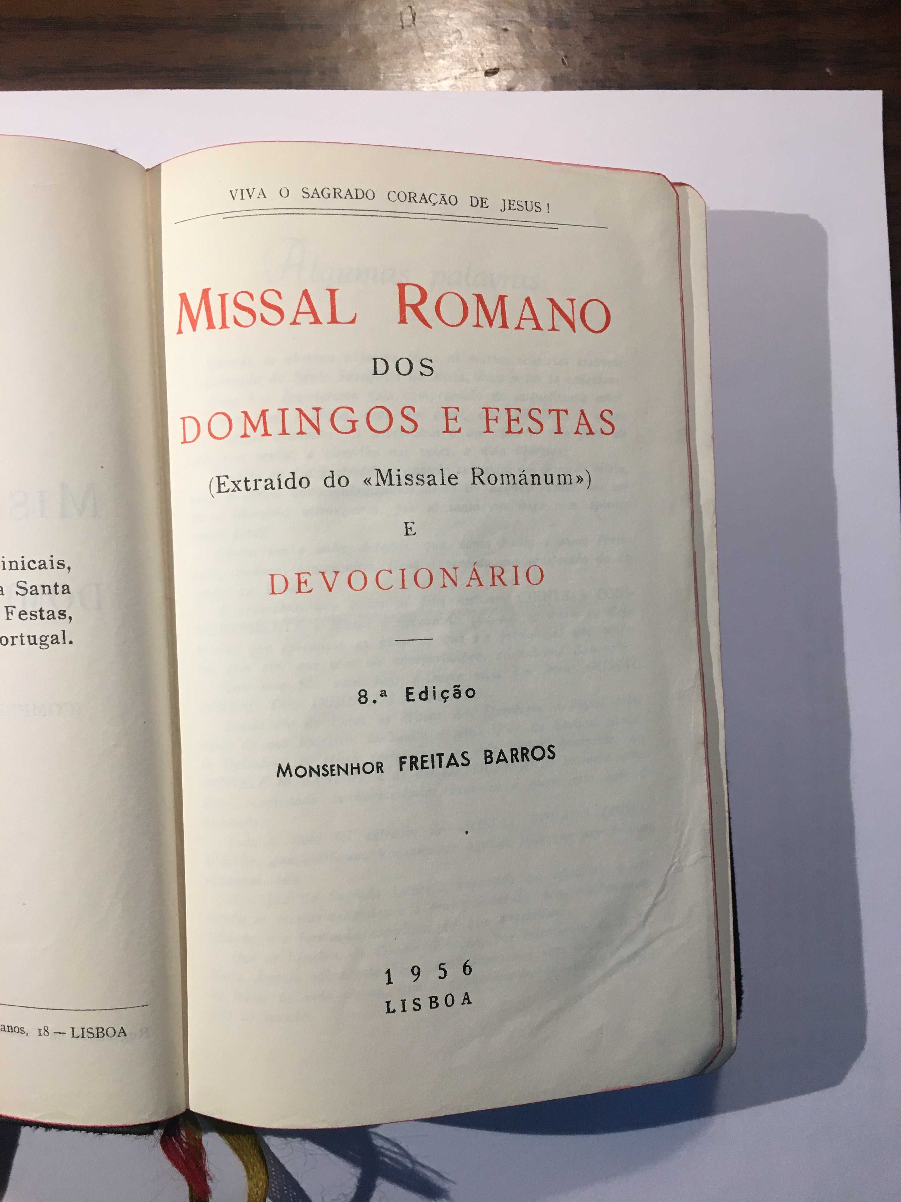 Missal Romano dos Domingos e Festas 1956 Freitas Barros