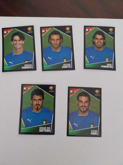 Lote 5 cromos autocolantes, Euro 2004, futebol, Itália, jogadores