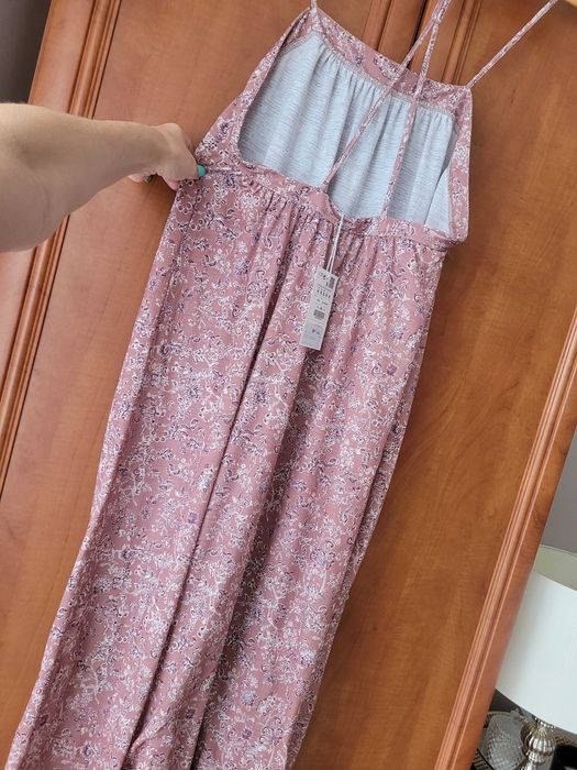 Sukienka maxi brązowa we wzorki w kwiatuszki kwiaty