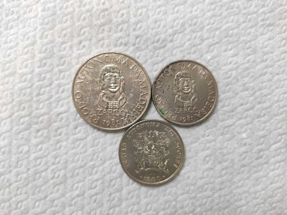 Conjunto de 3 Moedas Açores e Madeira 25$ + 100$