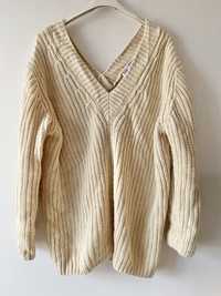 Zara długi sweter oversize dekolt vneck