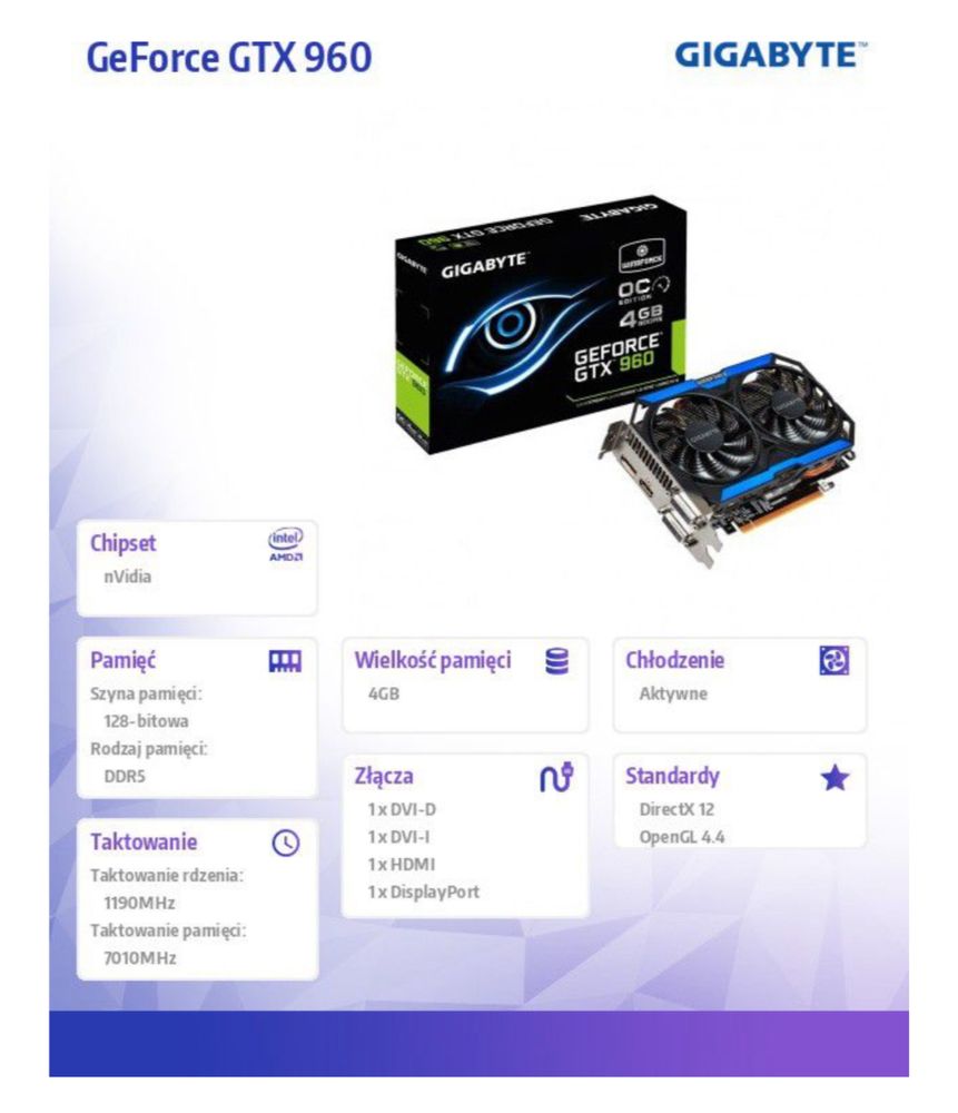 Karta graficzna Gigabyte GeForce GTX 960 4 GB, (GV-N960OC-4GD)