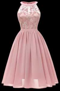 Różowa koktajlowa sukienka koronka 42 XL