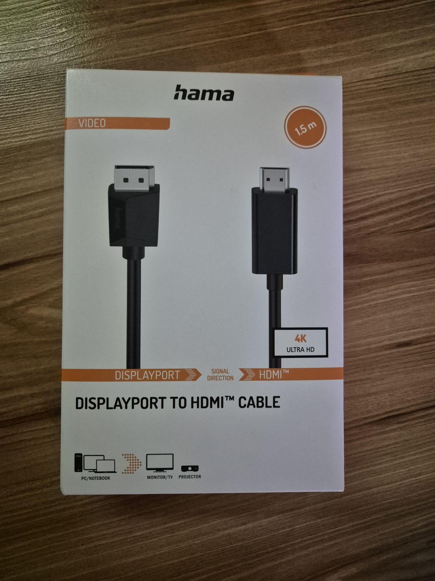Kabel Hama 1,5m displayport hdmi 4k nowy fabrycznie zamkniety