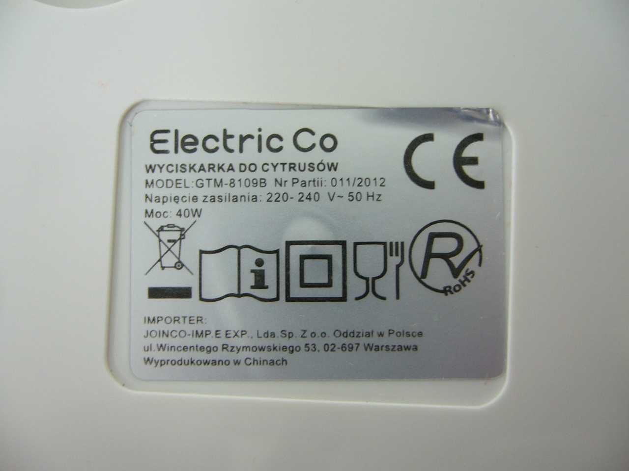 Elektryczna wyciskarka do cytrusów