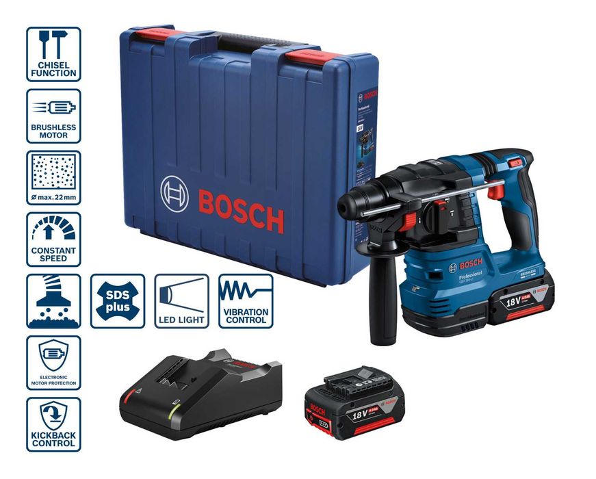 Bosch GBH 185-LI Młot akumulatorowy SDS plus 18V 2x 4.0Ah, GAL 18V-40