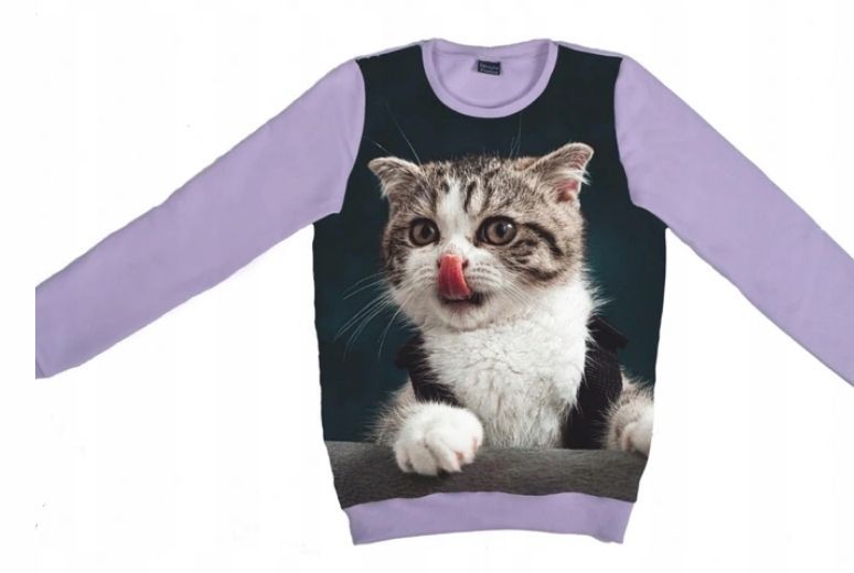 liliowa bluza damska z małym kociakiem xl