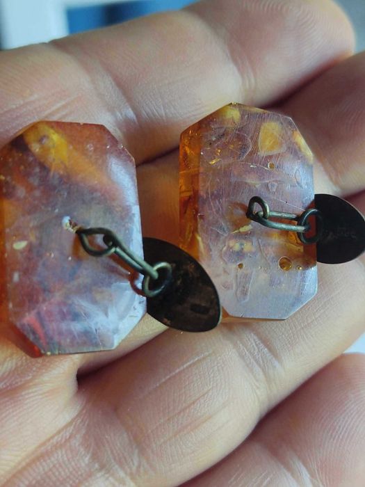 Запонки СССР-янтарь и серебро-875 проба