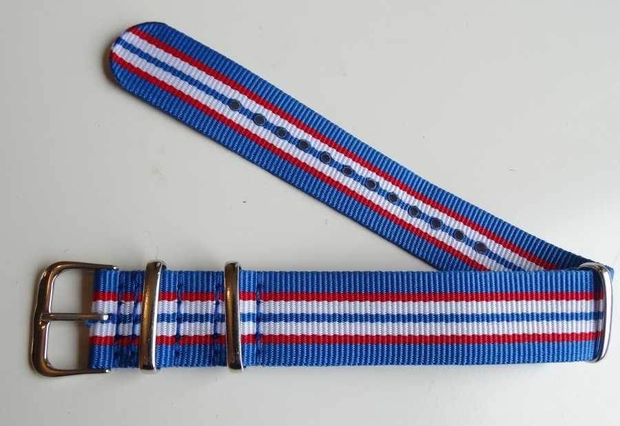 Pasek do zegarka 20mm nylonowy NATO strap parciany niebieski w paski