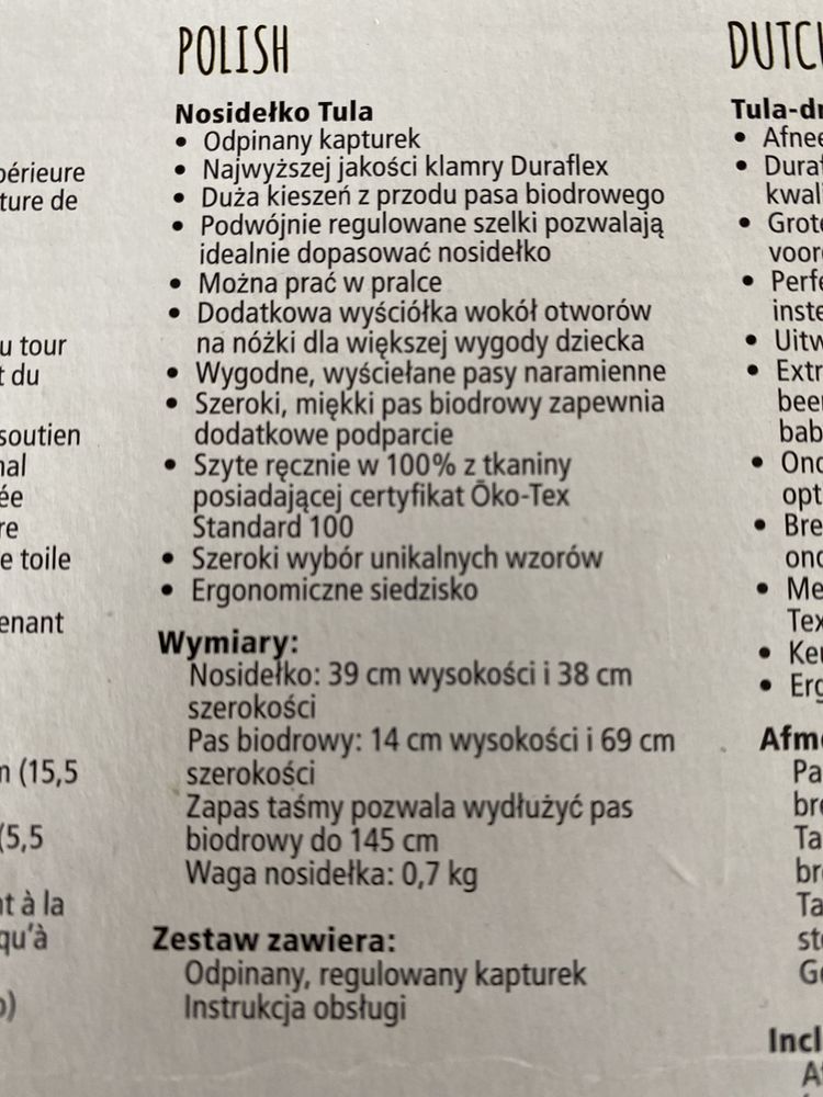 Tula nosidełko ergonomiczne