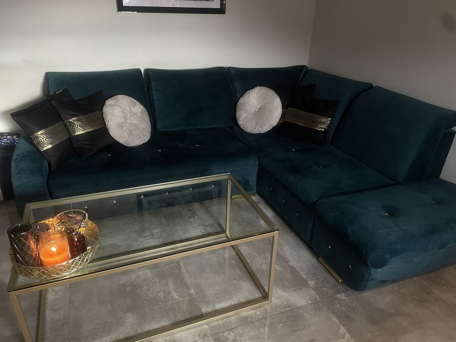 Narożnik z funkcja spania kolor morski + GRATIS stolik