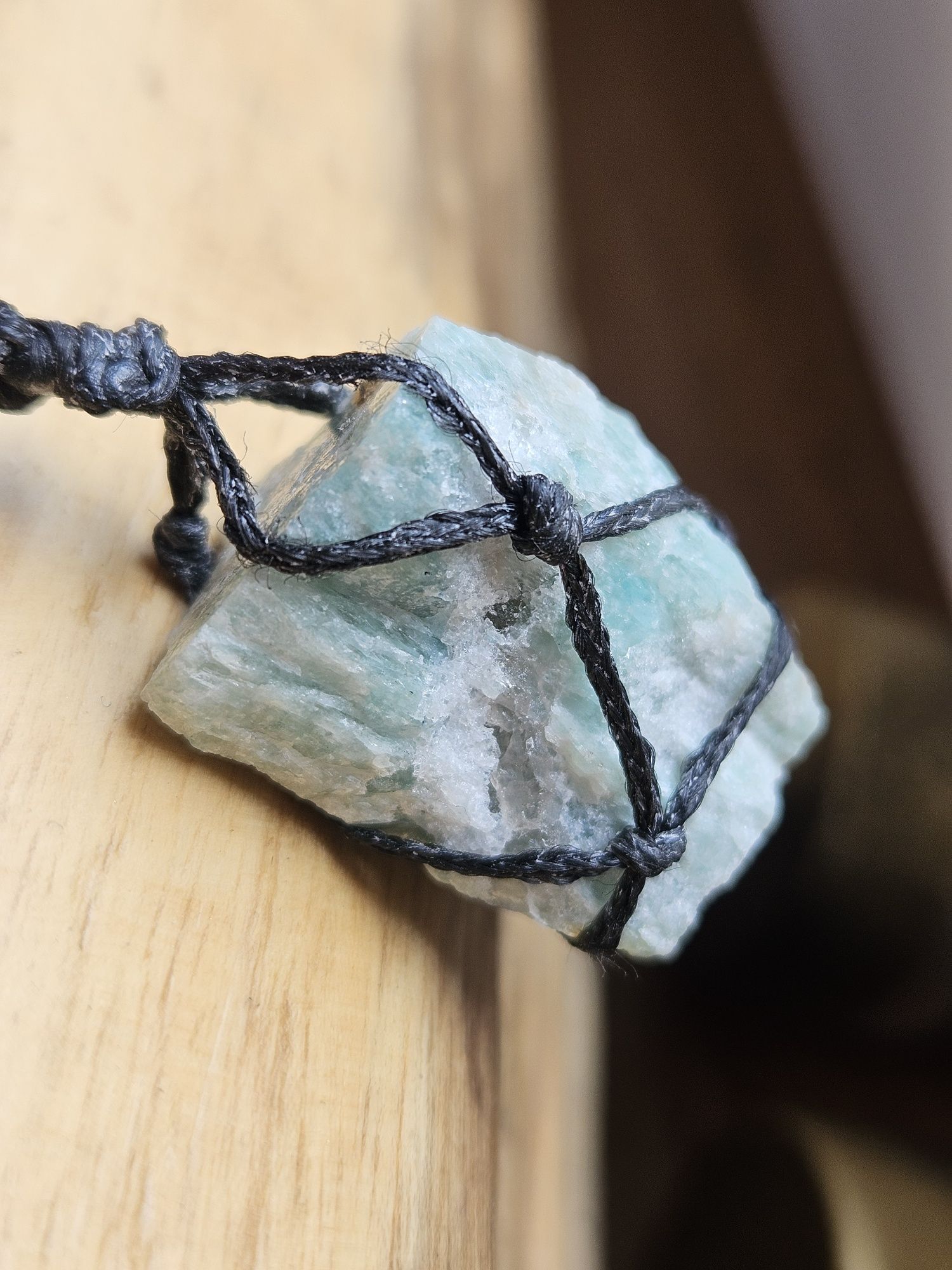 Naszyjnik amulet chalcedon amazonit kamienie naturalne handmade makram