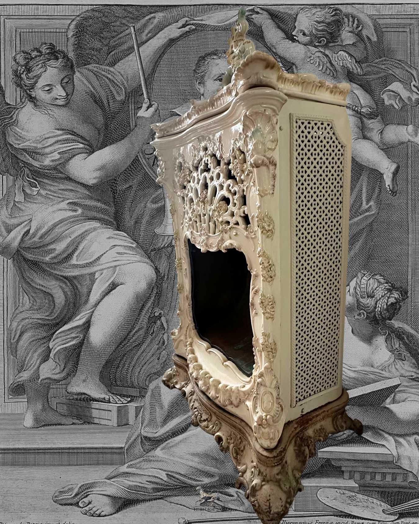 Majolika, kominek Mettlach - Villeroy & Boch z ok. 1890 roku