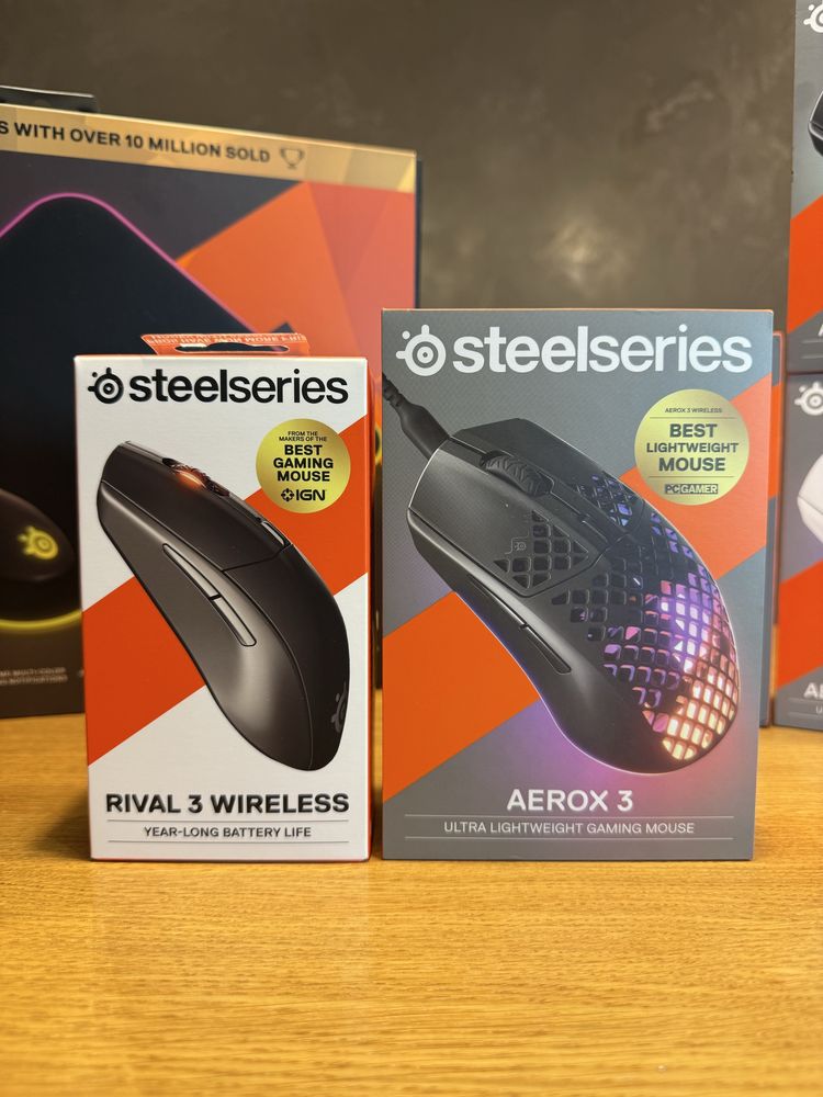 Мишки Steelseries AEROX 3, 9 Aerox 3 Onyx Black, Rival 3 Wireless