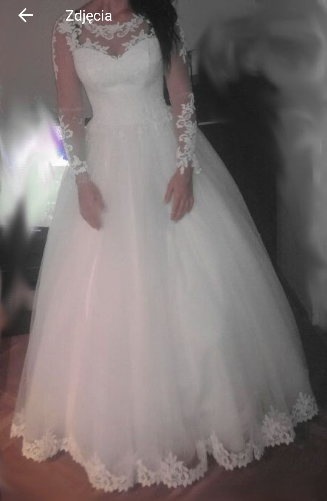 Suknia ślubna koronka długi rękaw Princessa 36