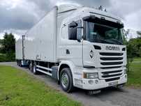 Scania R410 R450 6X2 BEZ EGR  ZABUDOWA CHLODNIA CHEREAU 19 PALETOŚ SKRETNA SPROWADZONY ZESTAW TANDEM PRZEJAZDOWY  SPROWADZONY przyczepa CHLODNIA CHEREAU zestaw tandem przejazdowy