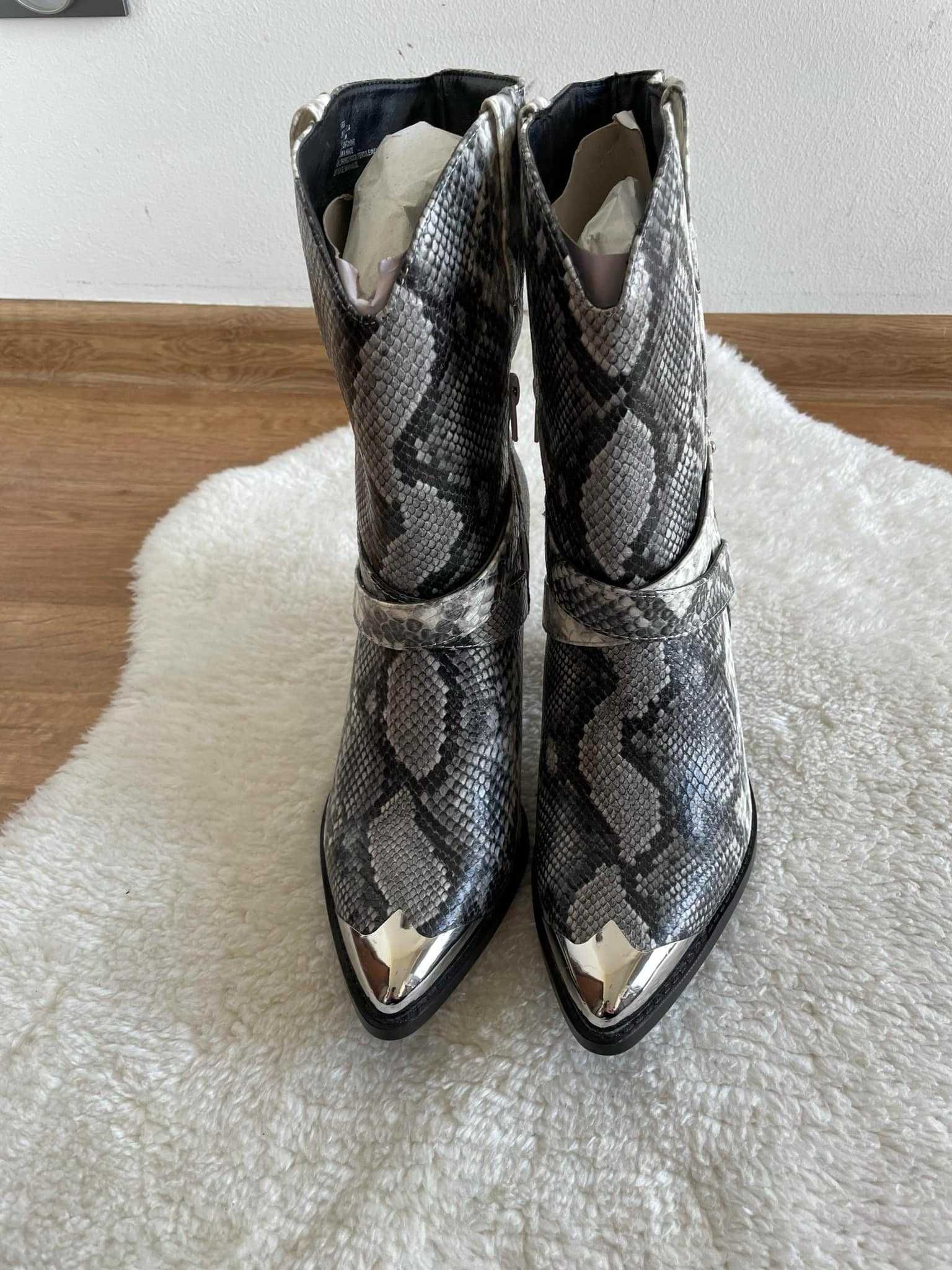 JustFab botki kowbojki z wężowej skóry 39 wiosenne