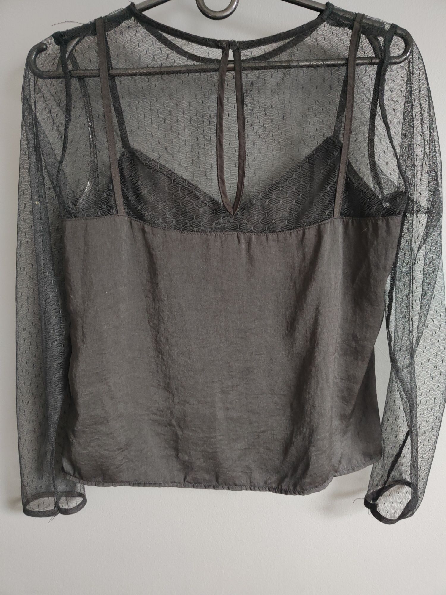 Bluzka czarna elegancka z siateczką, H&M, rozmiar 36
