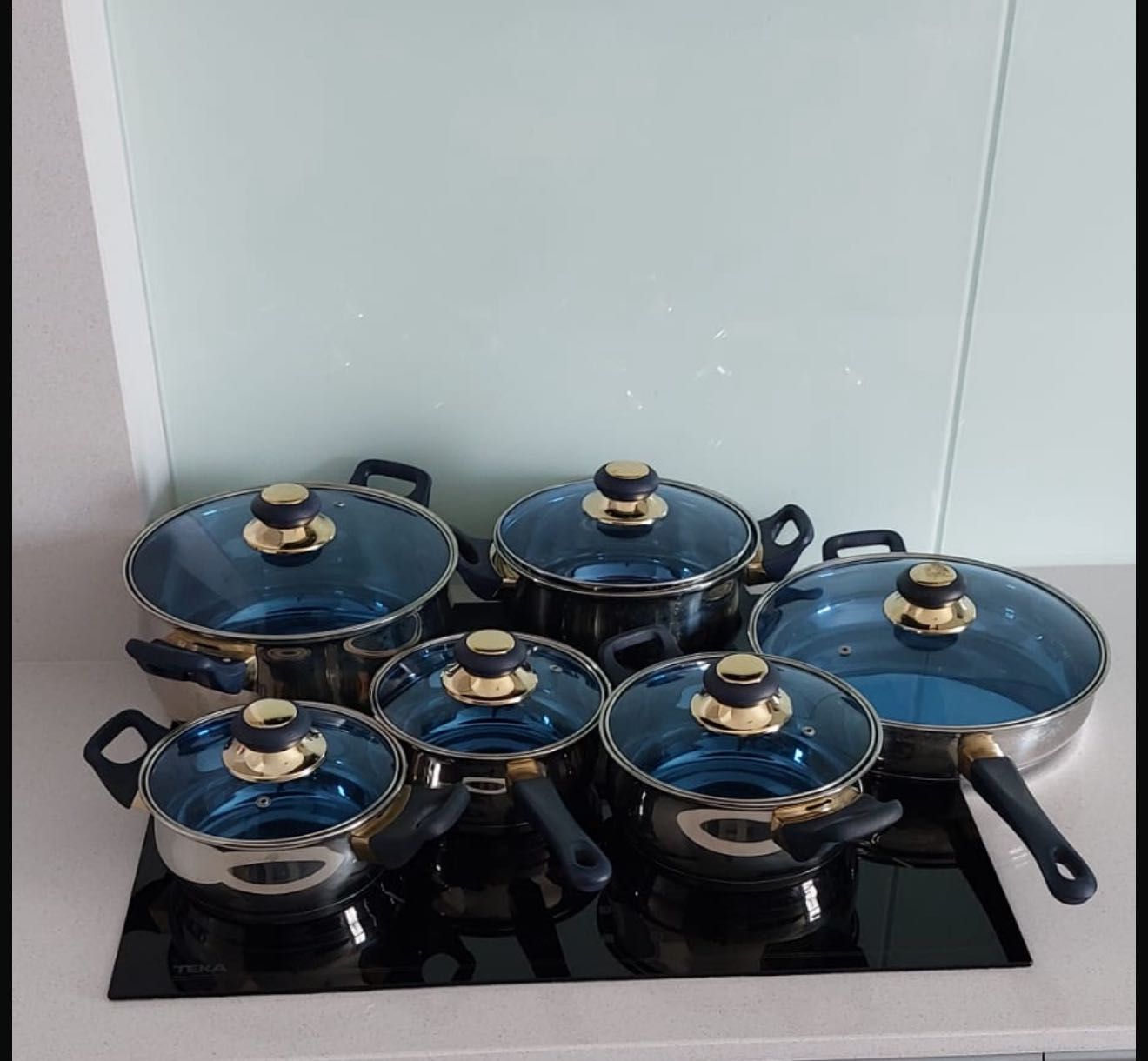 Panelas de Inox – 2 Conjuntos Completos com Tampa de Vidro